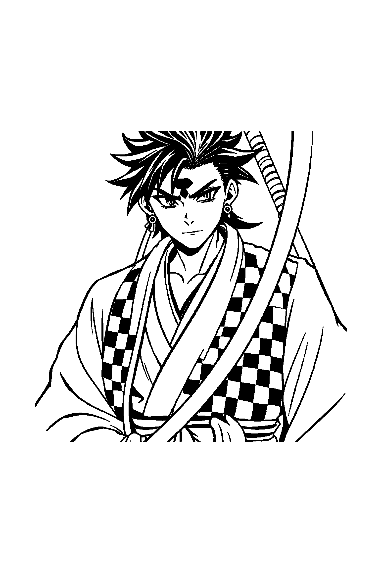 Coloriage Demon Slayer gratuit à imprimer - Tanjiro assis qui sourit de tout son cœur Coloriage Demon Slayer gratuit à imprimer : Tanjiro assis qui sourit de tout son cœur