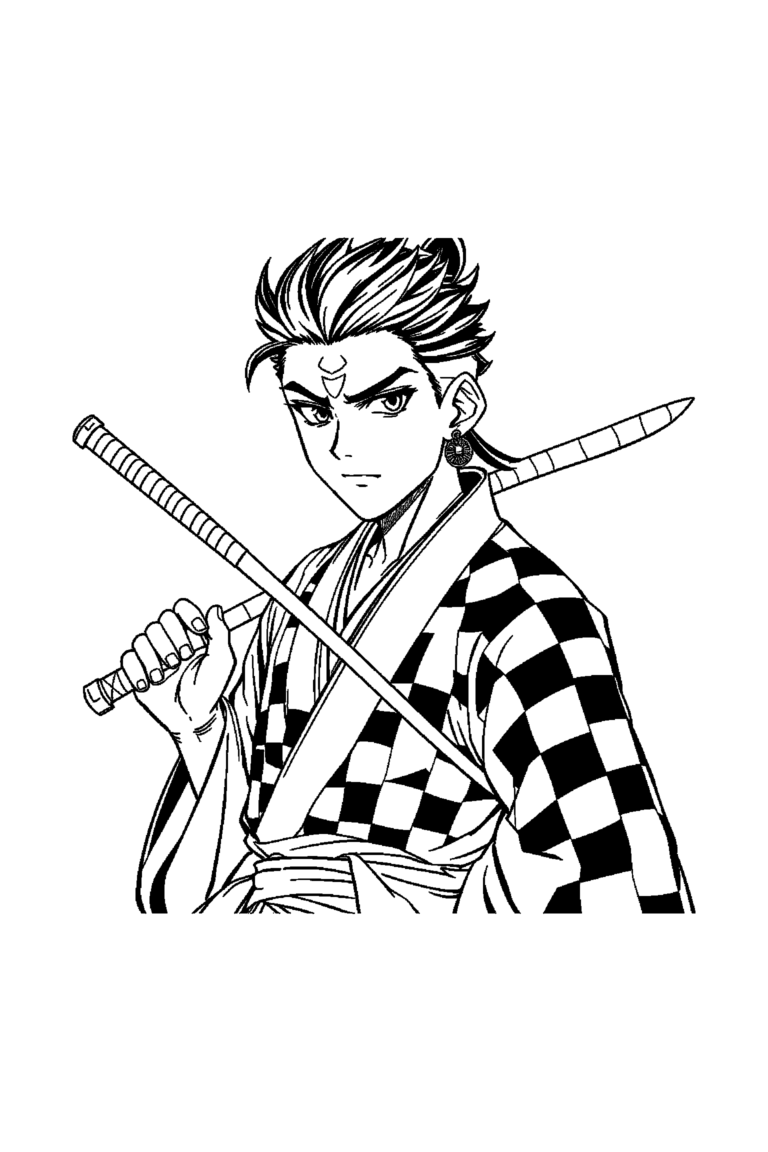 Coloriage Demon Slayer gratuit à imprimer - Nezuko debout avec les deux bras visibles et bien attachés au corps Coloriage Demon Slayer gratuit à imprimer : Nezuko debout avec les deux bras visibles et bien attachés au corps