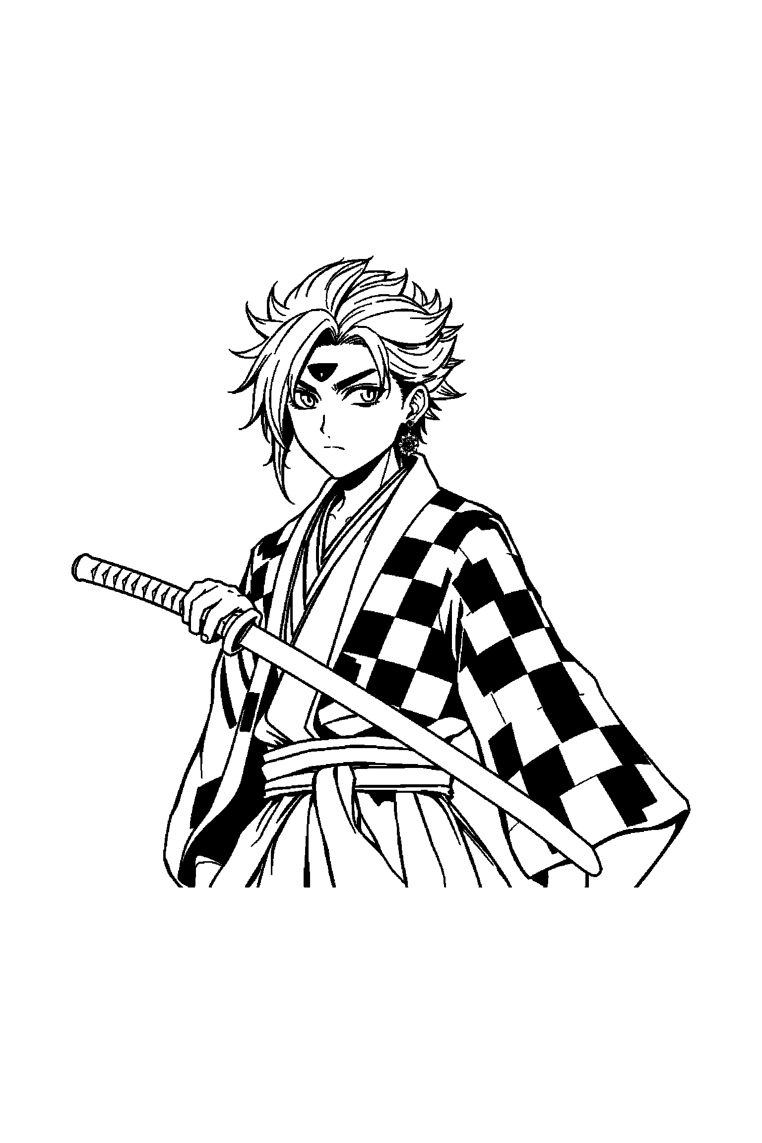 Coloriage Demon Slayer gratuit à imprimer - portrait facile avec Zenitsu et de grands contours Coloriage Demon Slayer gratuit à imprimer : portrait facile avec Zenitsu et de grands contours