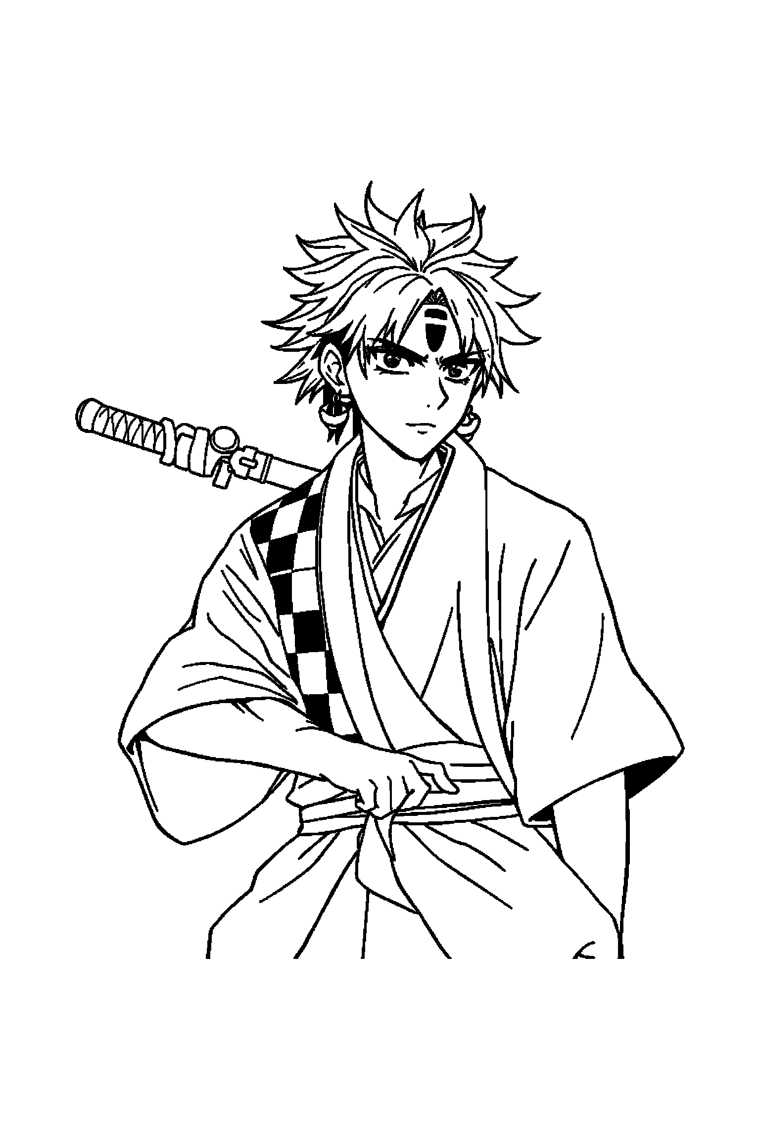 Coloriage Demon Slayer gratuit à imprimer - Inosuke tenant une cape à motifs Coloriage Demon Slayer gratuit à imprimer : Inosuke tenant une cape à motifs