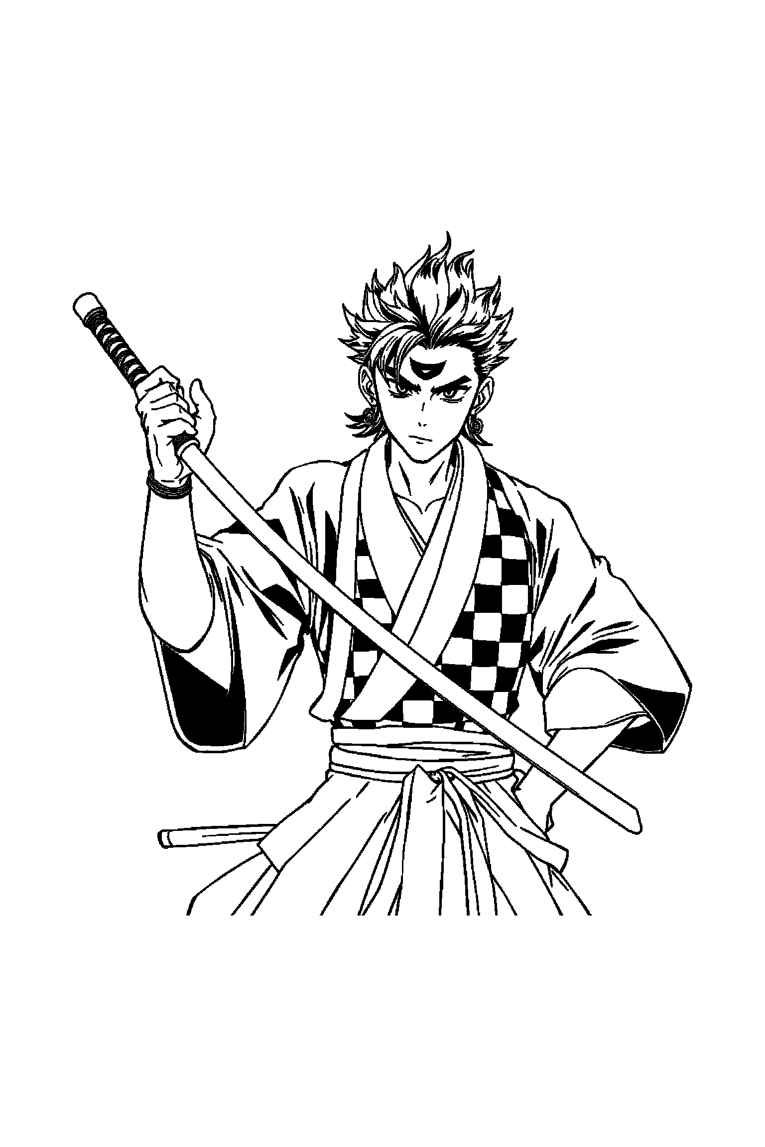 Coloriage Demon Slayer gratuit à imprimer - Tanjiro avec un petit sourire timide Coloriage Demon Slayer gratuit à imprimer : Tanjiro avec un petit sourire timide