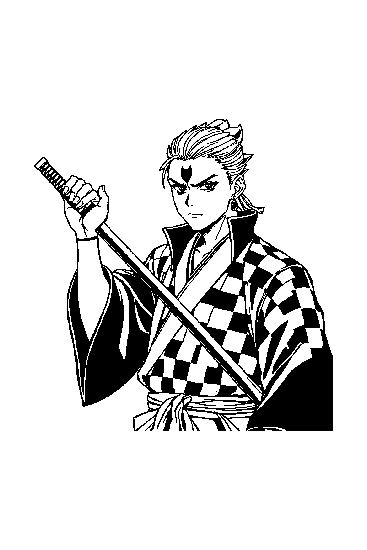 Coloriage Demon Slayer gratuit à imprimer - Zenitsu avec nuages japonais autour de lui Coloriage Demon Slayer gratuit à imprimer : Zenitsu avec nuages japonais autour de lui