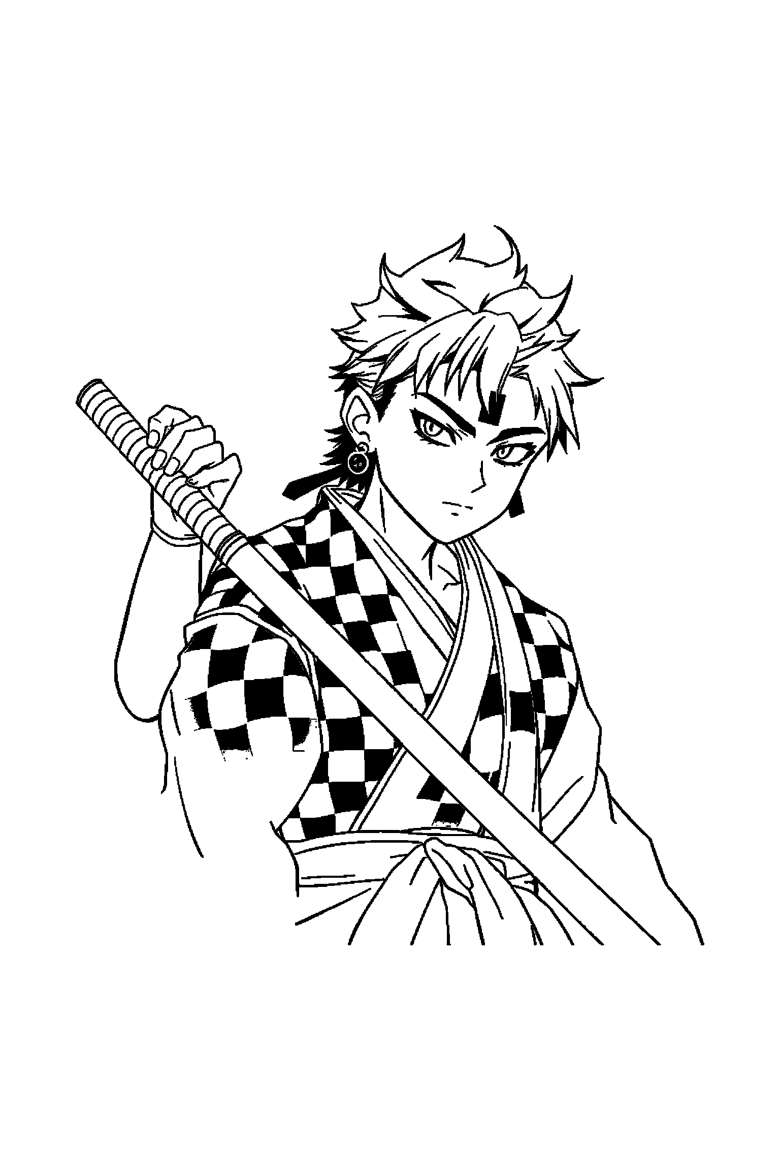 Coloriage Demon Slayer gratuit à imprimer - Tanjiro avec un ballon rond Coloriage Demon Slayer gratuit à imprimer : Tanjiro avec un ballon rond