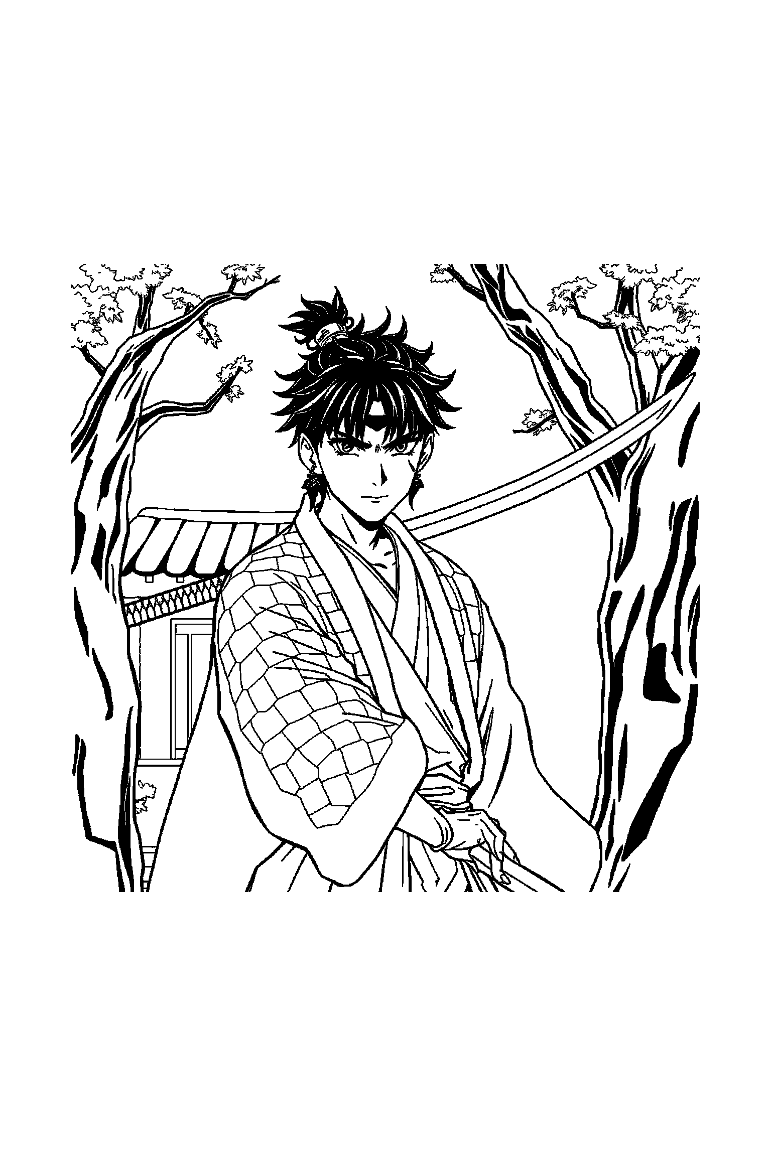 Coloriage Demon Slayer gratuit à imprimer - un pourfendeur au sabre qui dort paisiblement Coloriage Demon Slayer gratuit à imprimer : un pourfendeur au sabre qui dort paisiblement