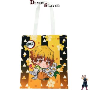 Tote bag jaune à fleurs Demon Slayer avec Zenitsu Agatsuma