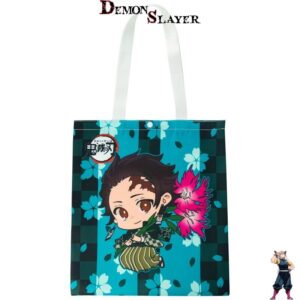 Sac tote Demon Slayer Tanjiro Kamado aux fleurs bleues