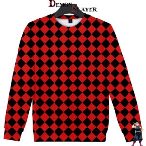 Pull Demon Slayer rouge et noir avec tailles jusqu’à 4XL