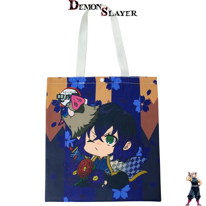 Tote bag Demon Slayer Giyu Tomioka aux fleurs bleues marines