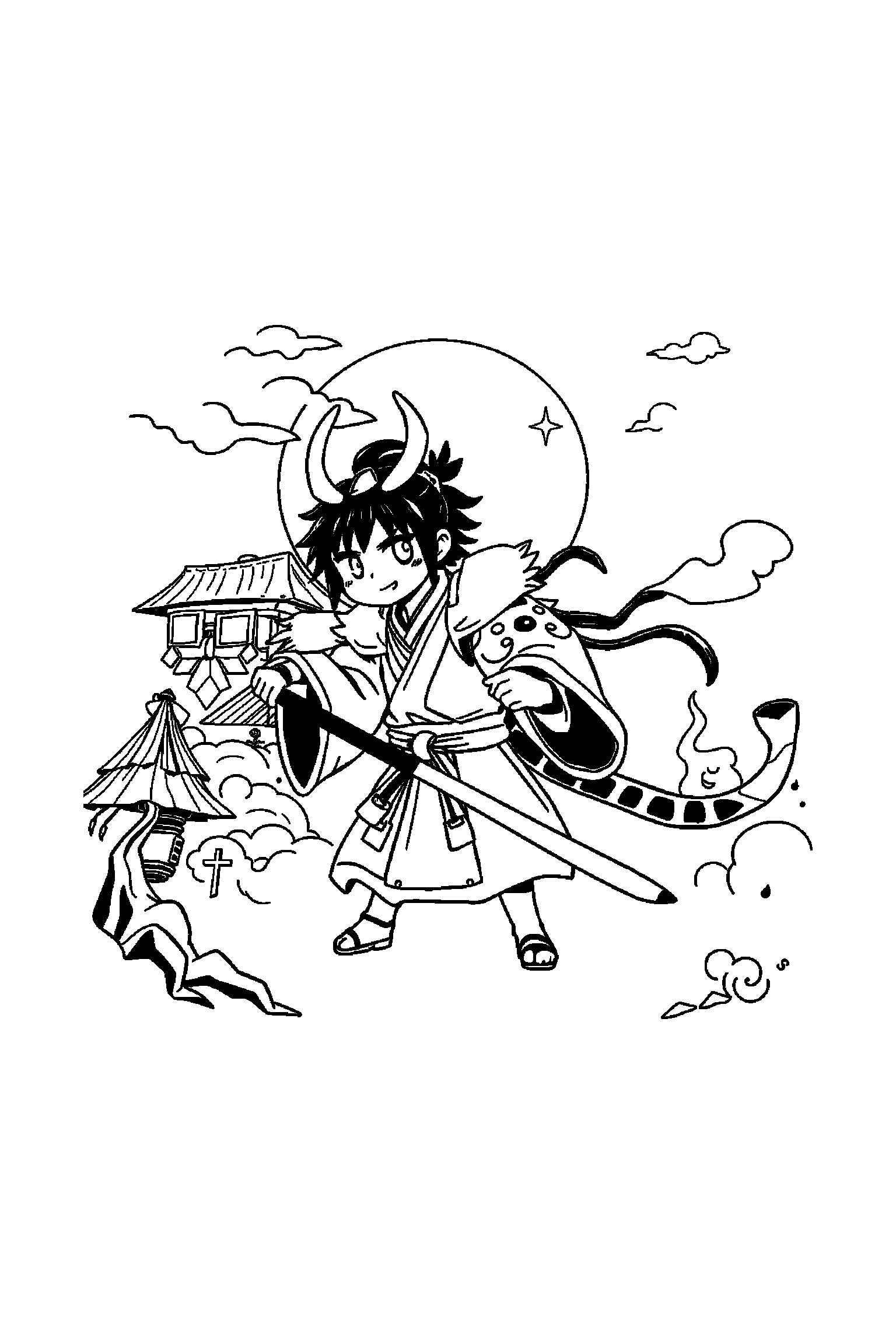 Coloriage Demon Slayer gratuit à imprimer - Inosuke avec deux mains visibles et simples Coloriage Demon Slayer gratuit à imprimer : Inosuke avec deux mains visibles et simples