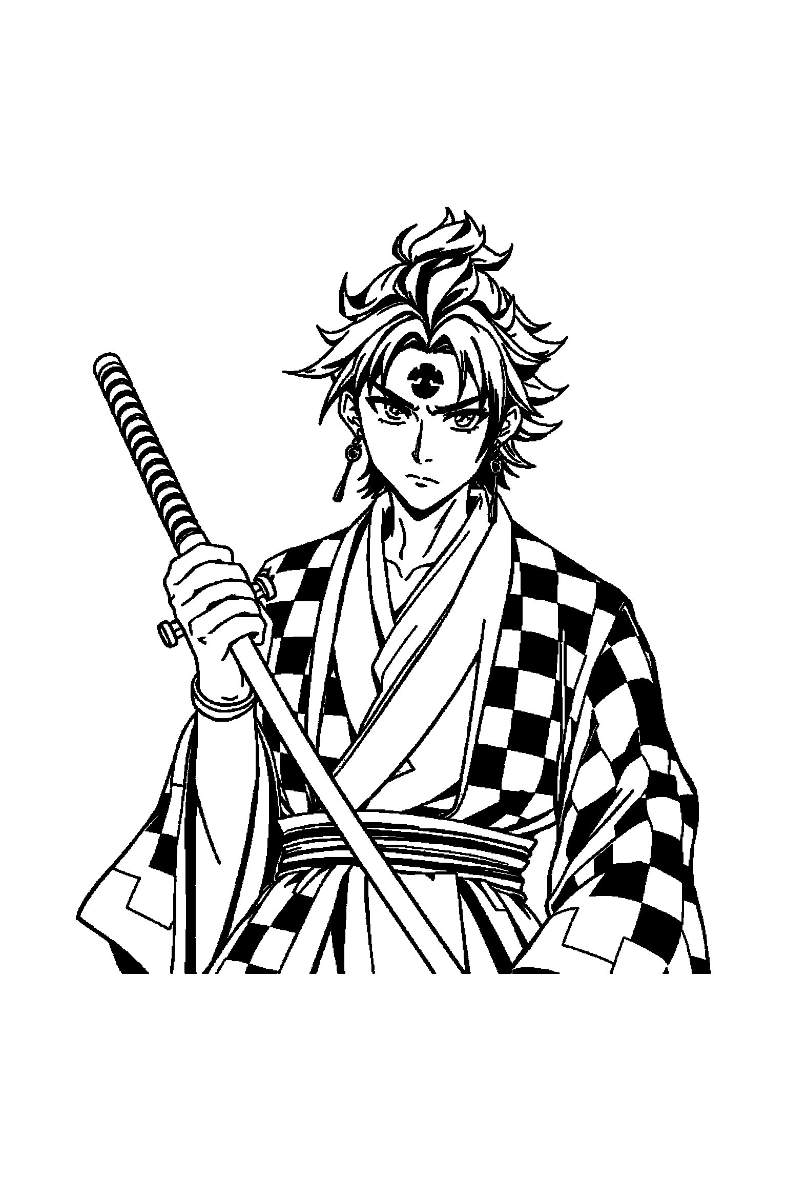 Coloriage Demon Slayer gratuit à imprimer - un pourfendeur au sabre qui marche calmement Coloriage Demon Slayer gratuit à imprimer : un pourfendeur au sabre qui marche calmement