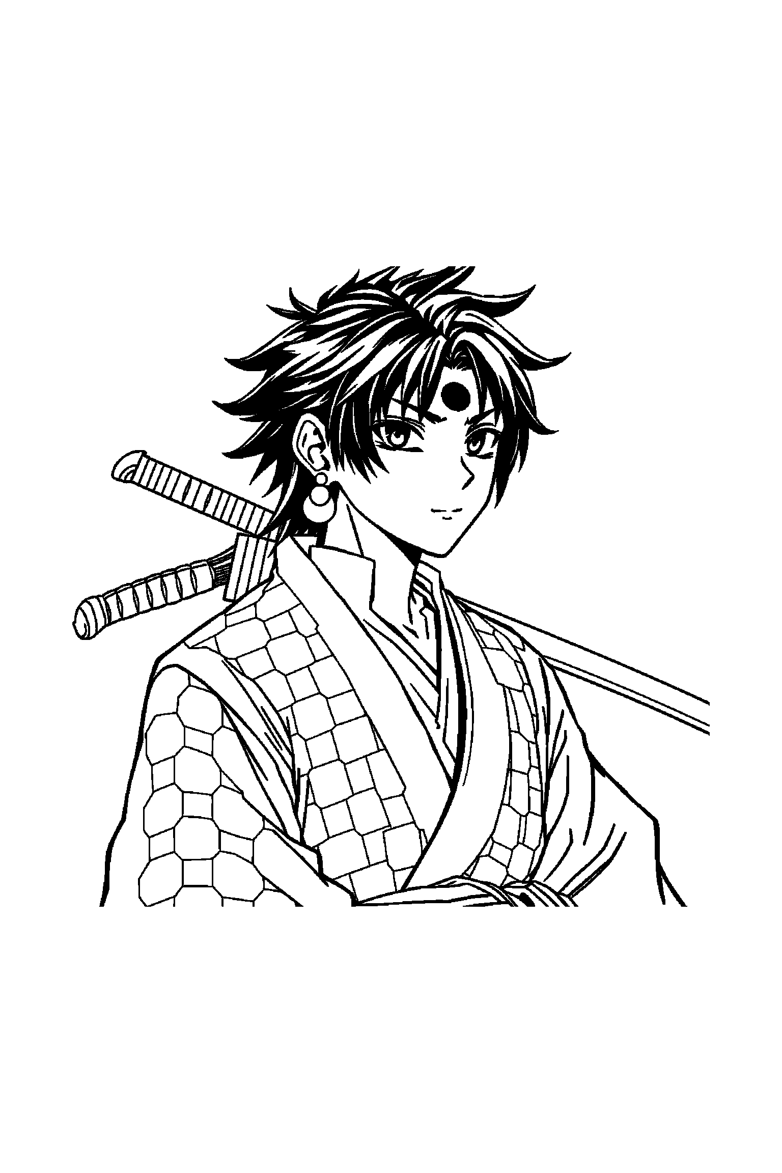 Coloriage Demon Slayer gratuit à imprimer - Tanjiro dans une pose héroïque facile Coloriage Demon Slayer gratuit à imprimer : Tanjiro dans une pose héroïque facile