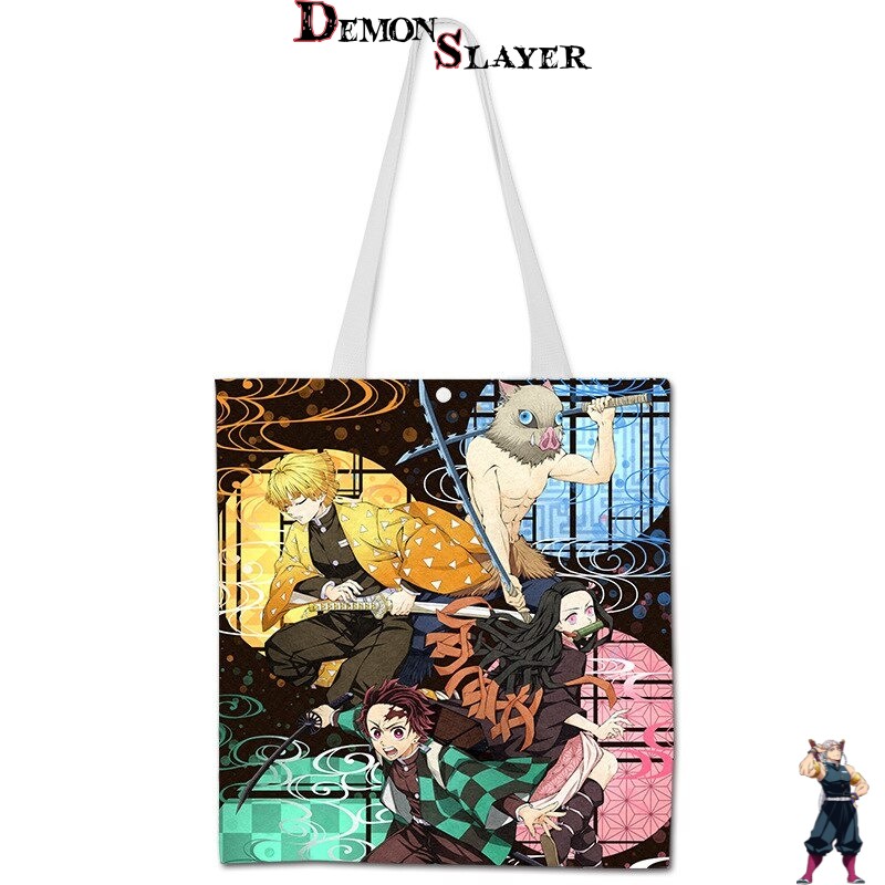 Tote Bag Demon Slayer avec Tanjiro, Nezuko, Inosuke et Zenitsu