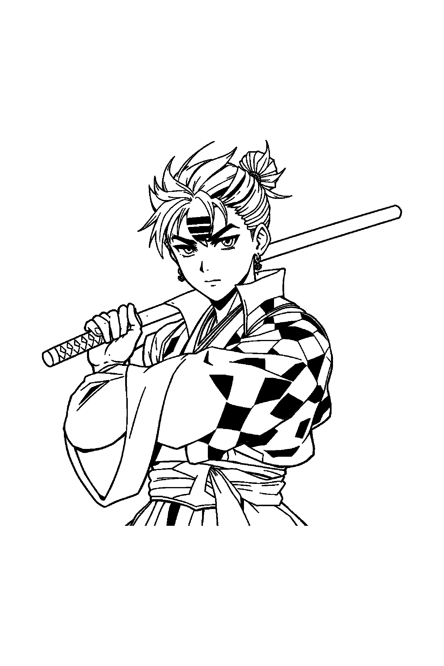 Coloriage Demon Slayer gratuit à imprimer - Nezuko tenant un masque devant lui Coloriage Demon Slayer gratuit à imprimer : Nezuko tenant un masque devant lui