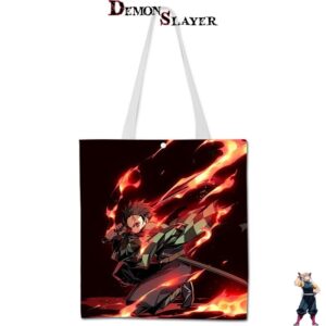 Tote bag Demon Slayer Tanjiro Kamado motif feu