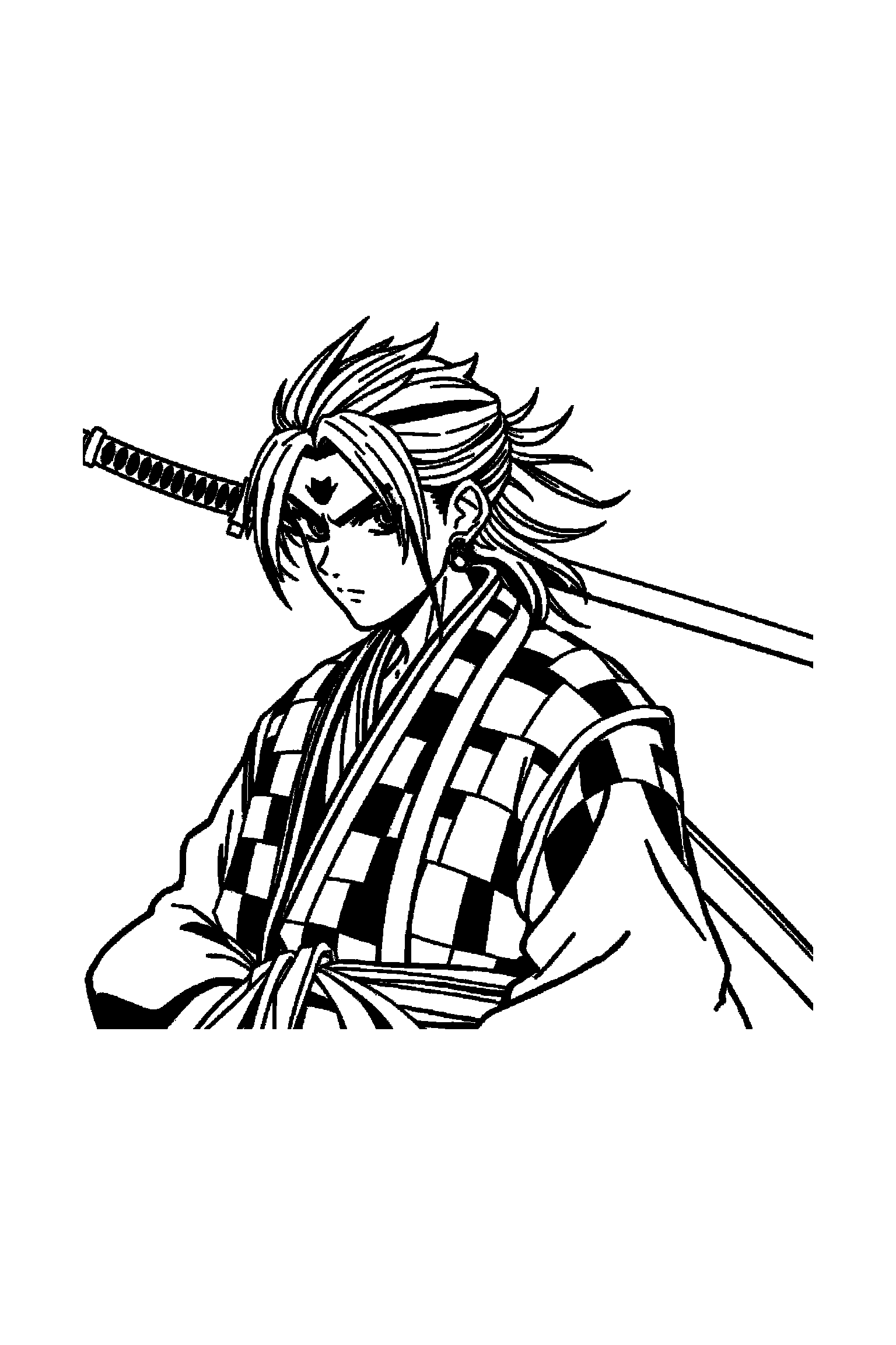 Coloriage Demon Slayer gratuit à imprimer - Tanjiro qui lève le bras dans une pose anatomique claire Coloriage Demon Slayer gratuit à imprimer : Tanjiro qui lève le bras dans une pose anatomique claire