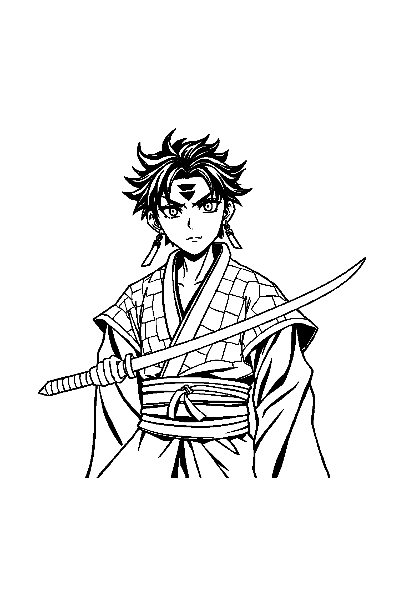 Coloriage Demon Slayer gratuit à imprimer - un pourfendeur au sabre dans une pose de profil simple Coloriage Demon Slayer gratuit à imprimer : un pourfendeur au sabre dans une pose de profil simple