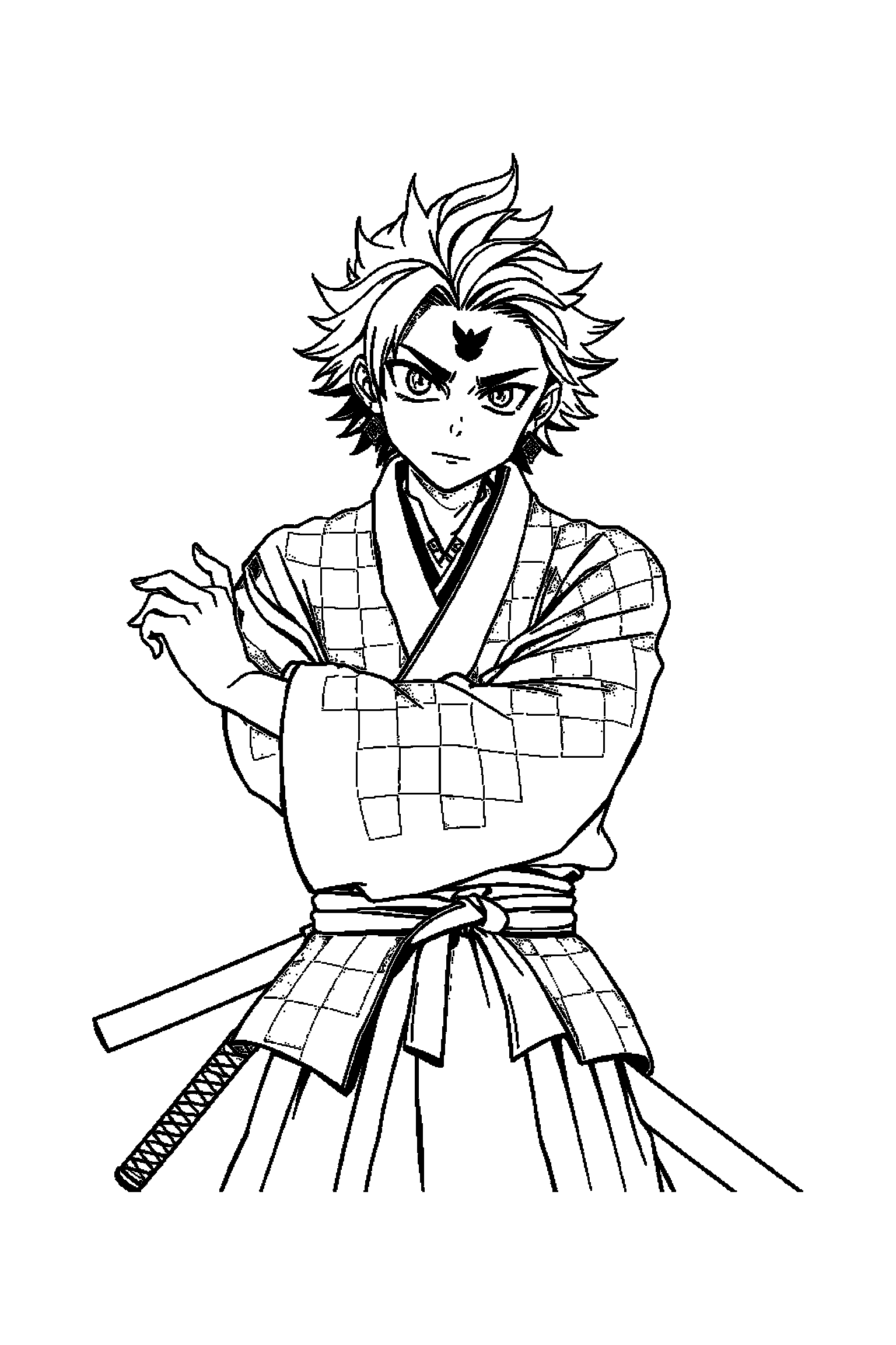 Coloriage Demon Slayer gratuit à imprimer - Tanjiro avec un accessoire facile à colorier Coloriage Demon Slayer gratuit à imprimer : Tanjiro avec un accessoire facile à colorier