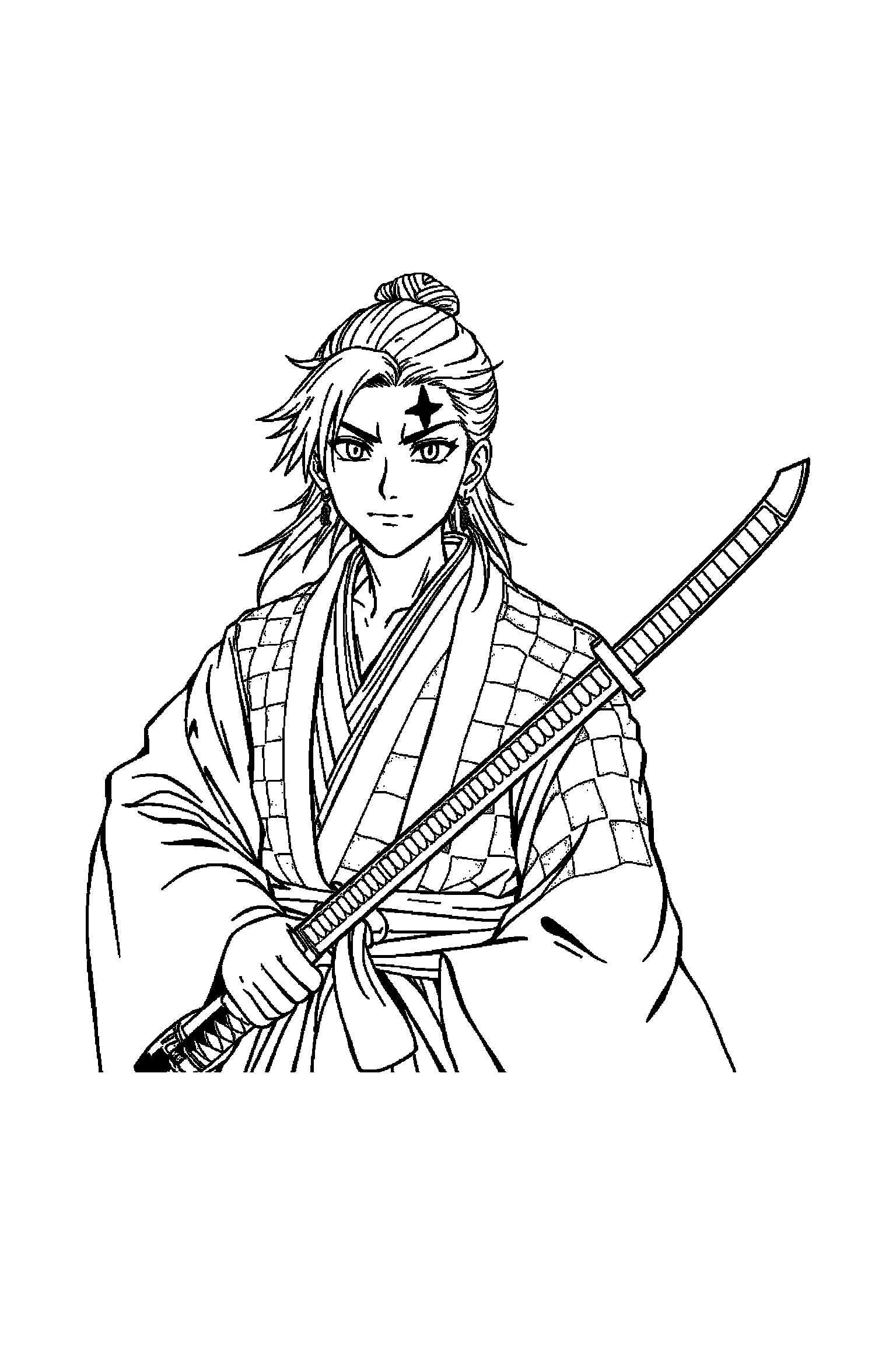 Coloriage Demon Slayer gratuit à imprimer - Nezuko avec un masque et des motifs flammes Coloriage Demon Slayer gratuit à imprimer : Nezuko avec un masque et des motifs flammes