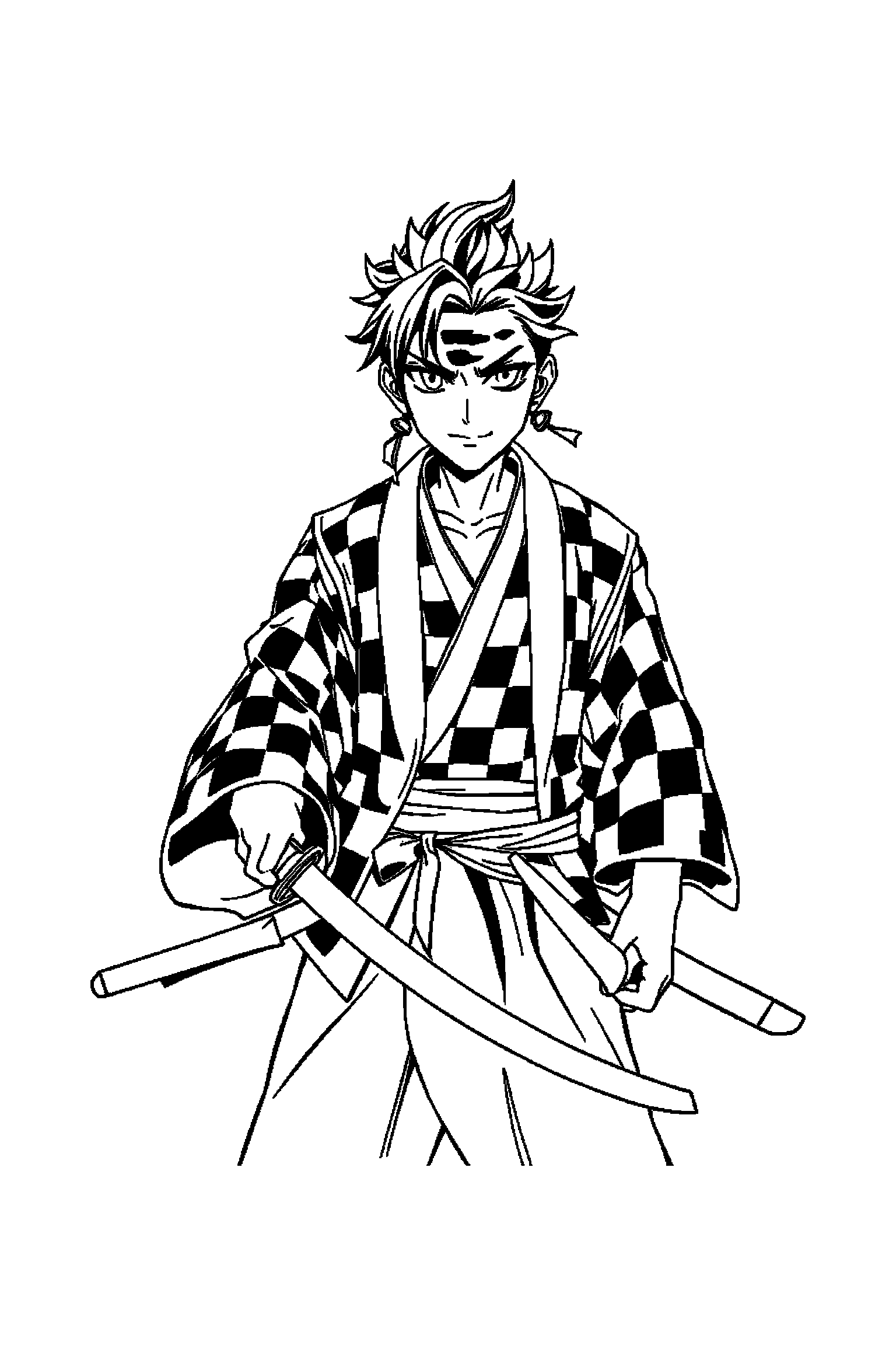 Coloriage Demon Slayer gratuit à imprimer - Inosuke avec un décor d'arrière-plan Coloriage Demon Slayer gratuit à imprimer : Inosuke avec un décor d'arrière-plan