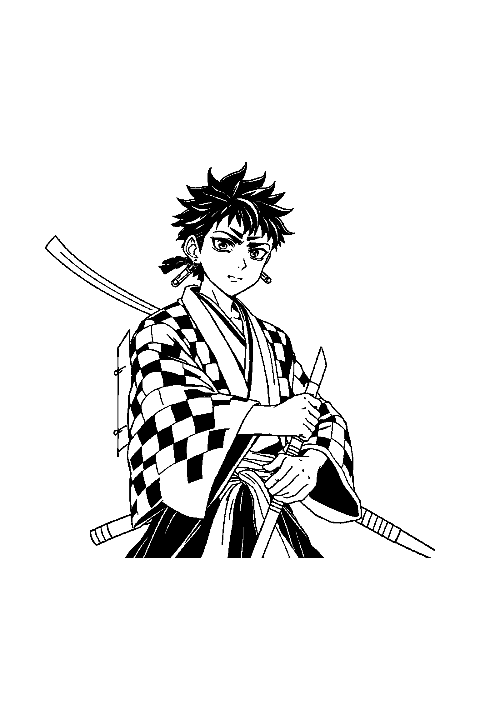 Coloriage Demon Slayer gratuit à imprimer - Zenitsu entouré par des motifs nuages japonais Coloriage Demon Slayer gratuit à imprimer : Zenitsu entouré par des motifs nuages japonais