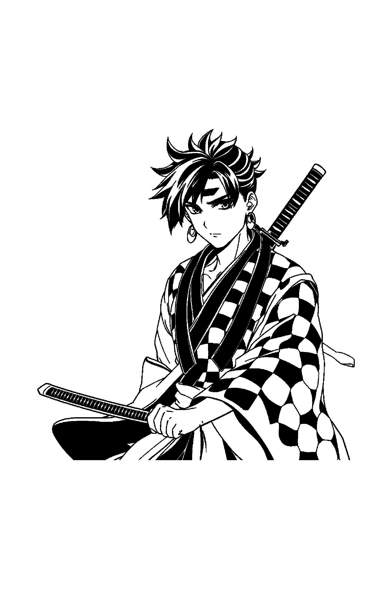 Coloriage Demon Slayer gratuit à imprimer - Tanjiro au milieu de grands éléments faciles Coloriage Demon Slayer gratuit à imprimer : Tanjiro au milieu de grands éléments faciles