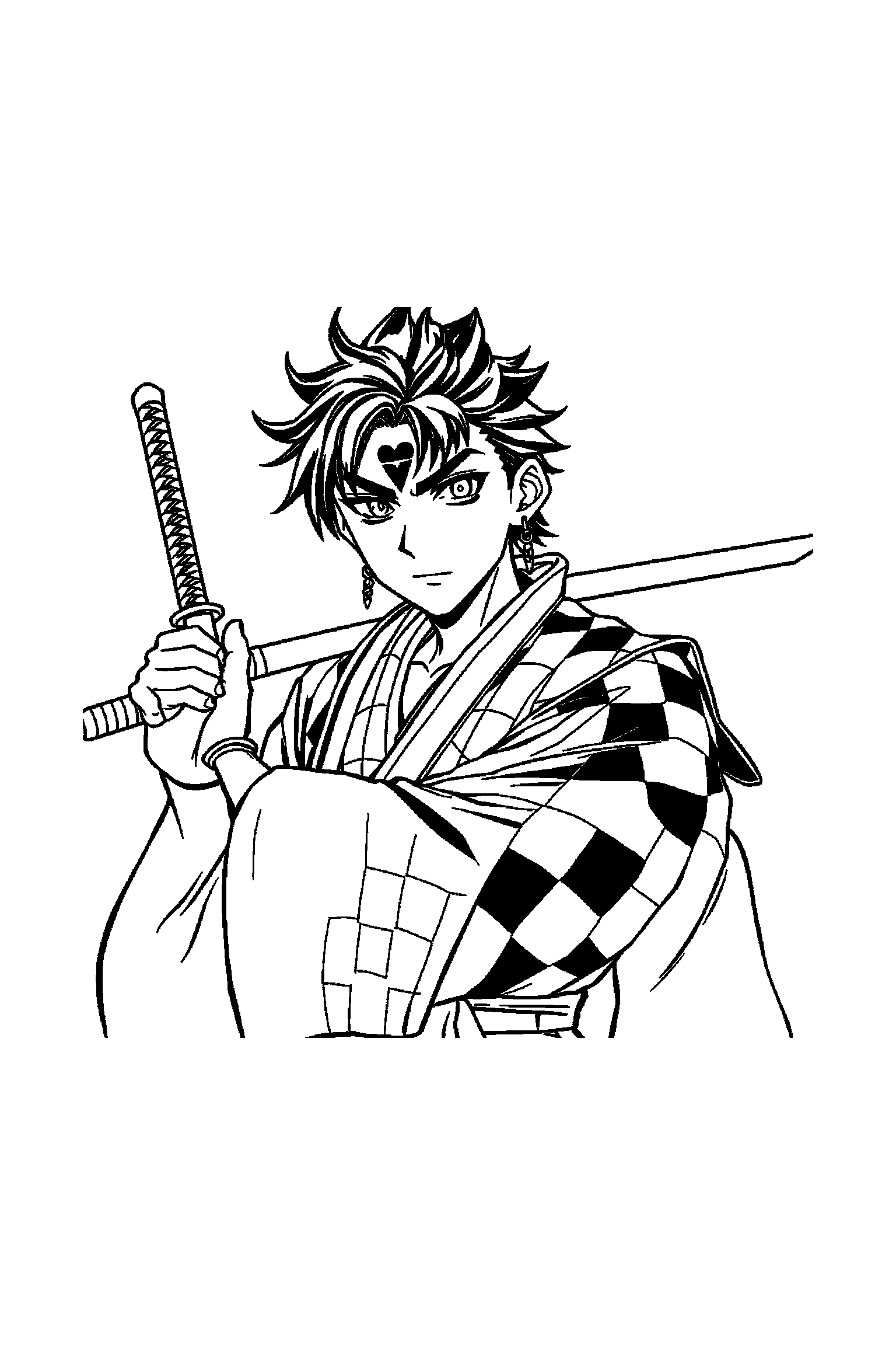 Coloriage Demon Slayer gratuit à imprimer - Nezuko avec un masque sur un fond clair Coloriage Demon Slayer gratuit à imprimer : Nezuko avec un masque sur un fond clair