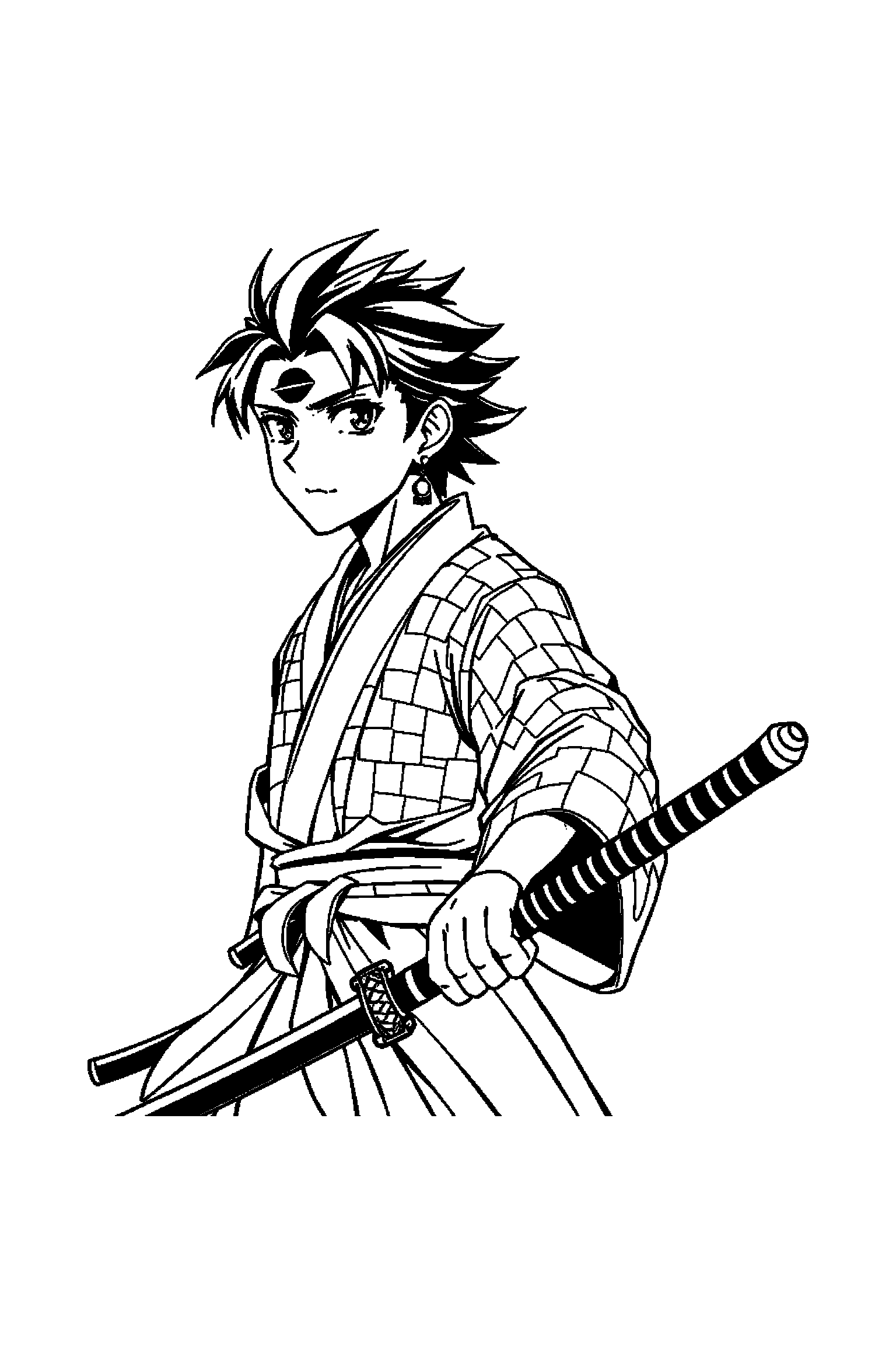 Coloriage Demon Slayer gratuit à imprimer - Zenitsu en mouvement avec des lignes simples Coloriage Demon Slayer gratuit à imprimer : Zenitsu en mouvement avec des lignes simples