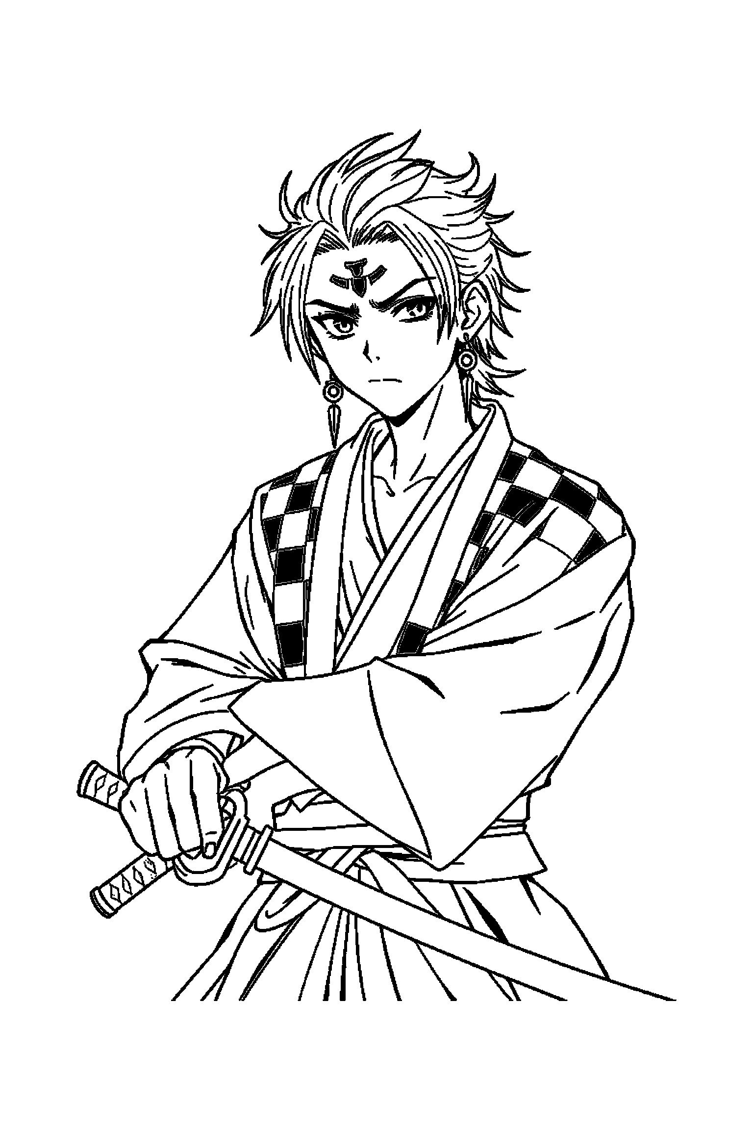 Coloriage Demon Slayer gratuit à imprimer - Inosuke dans un cadre décoratif léger Coloriage Demon Slayer gratuit à imprimer : Inosuke dans un cadre décoratif léger