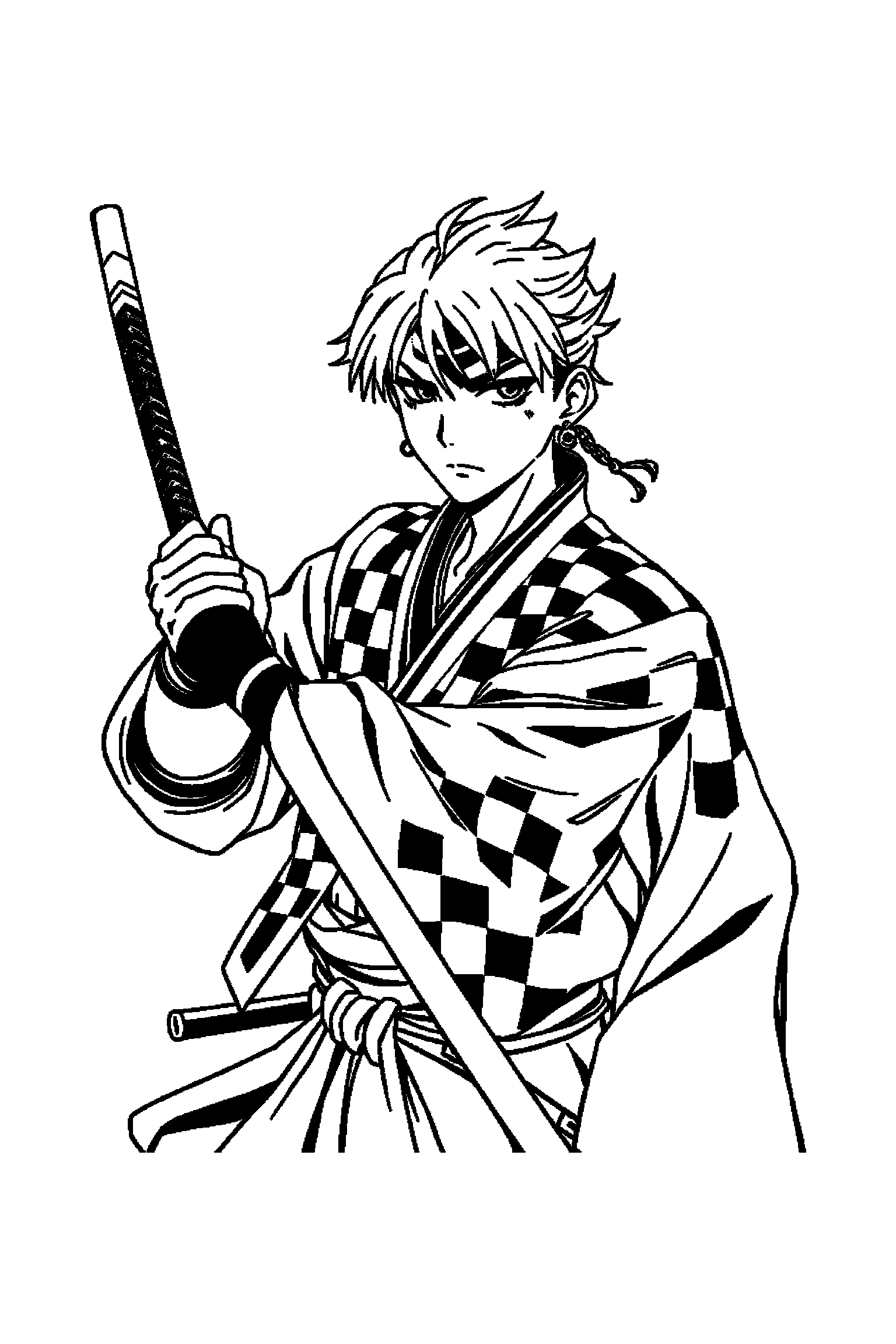 Coloriage Demon Slayer gratuit à imprimer - Tanjiro dans une forêt de bambous avec plusieurs détails Coloriage Demon Slayer gratuit à imprimer : Tanjiro dans une forêt de bambous avec plusieurs détails