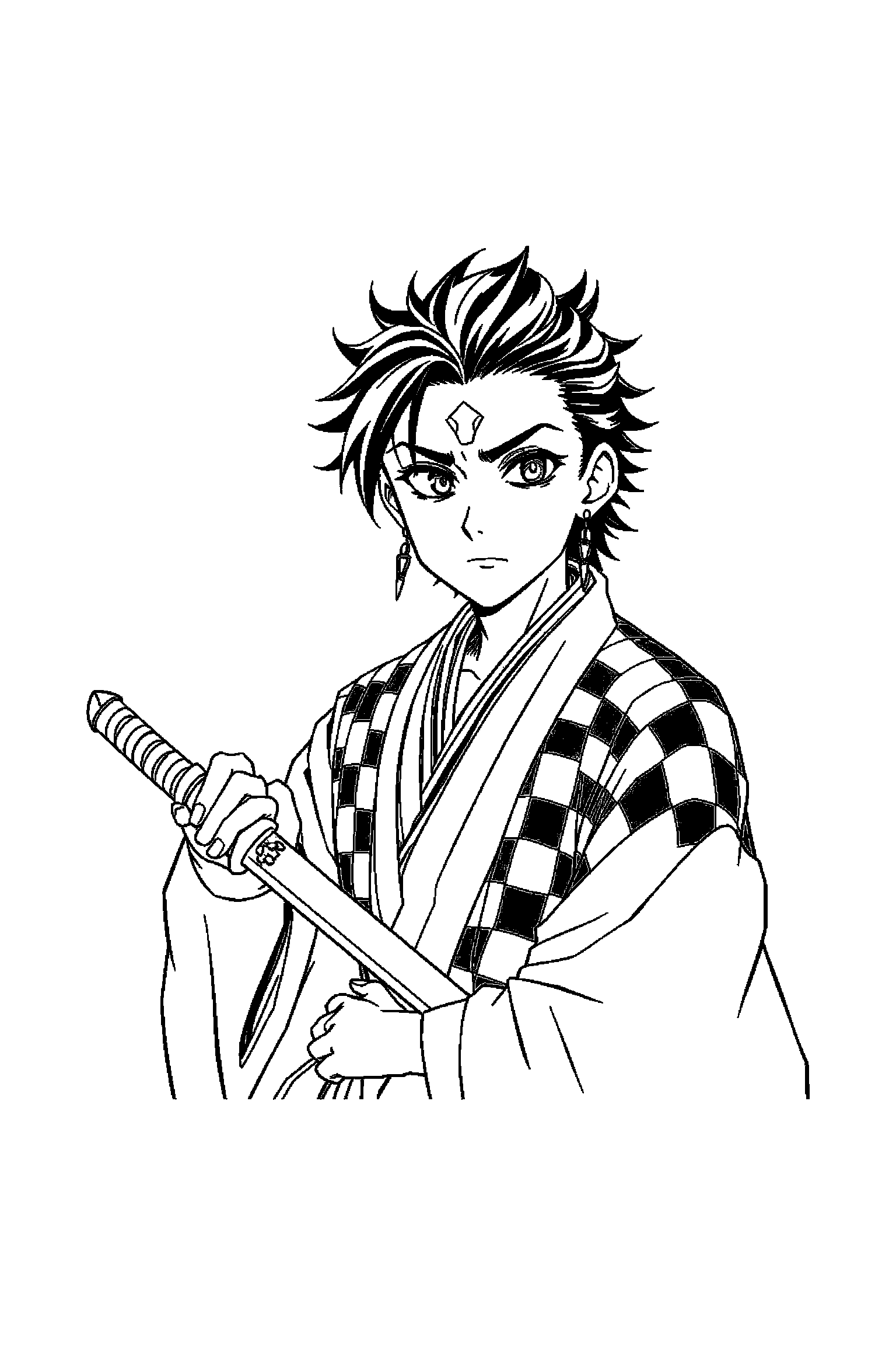 Coloriage Demon Slayer gratuit à imprimer - scène verticale avec Zenitsu et les pourfendeurs Coloriage Demon Slayer gratuit à imprimer : scène verticale avec Zenitsu et les pourfendeurs