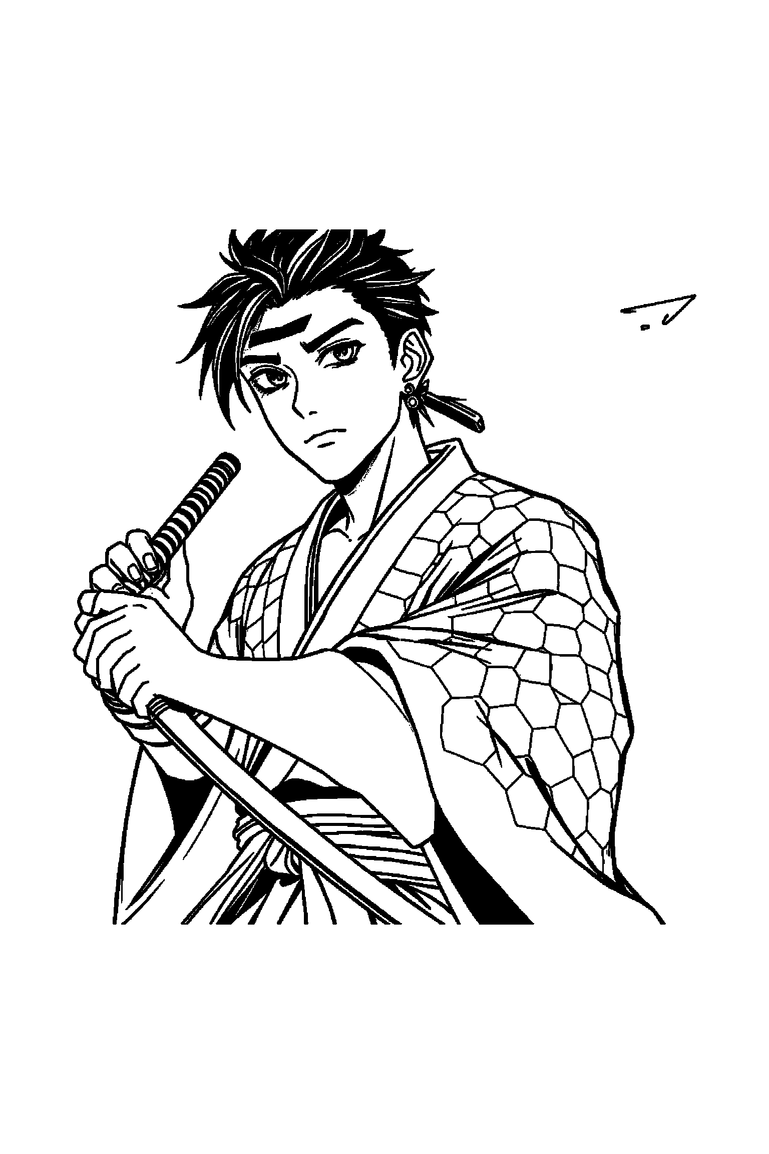 Coloriage Demon Slayer gratuit à imprimer - Inosuke au centre d'un décor riche mais lisible Coloriage Demon Slayer gratuit à imprimer : Inosuke au centre d'un décor riche mais lisible