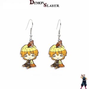 Zenitsu Agatsuma assis, boucles d’oreilles Demon Slayer