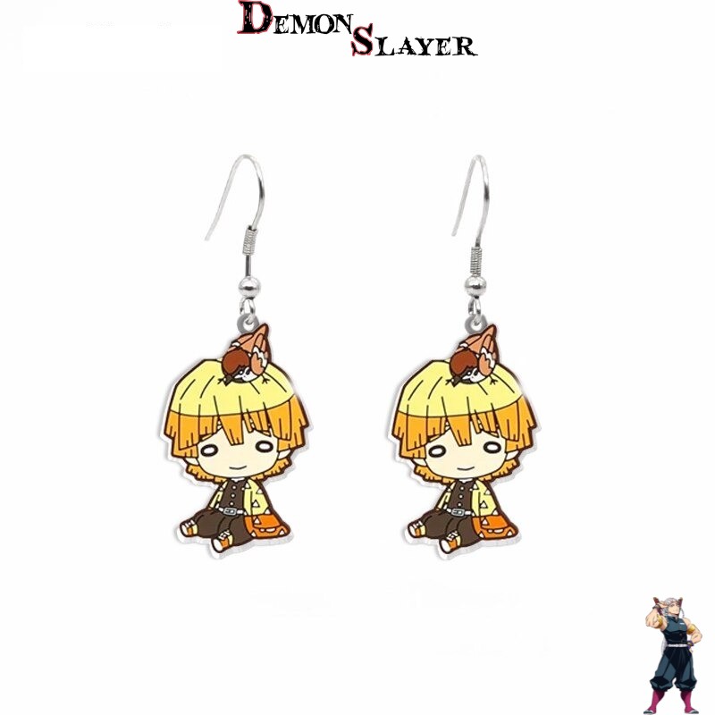 Zenitsu Agatsuma assis, boucles d’oreilles Demon Slayer