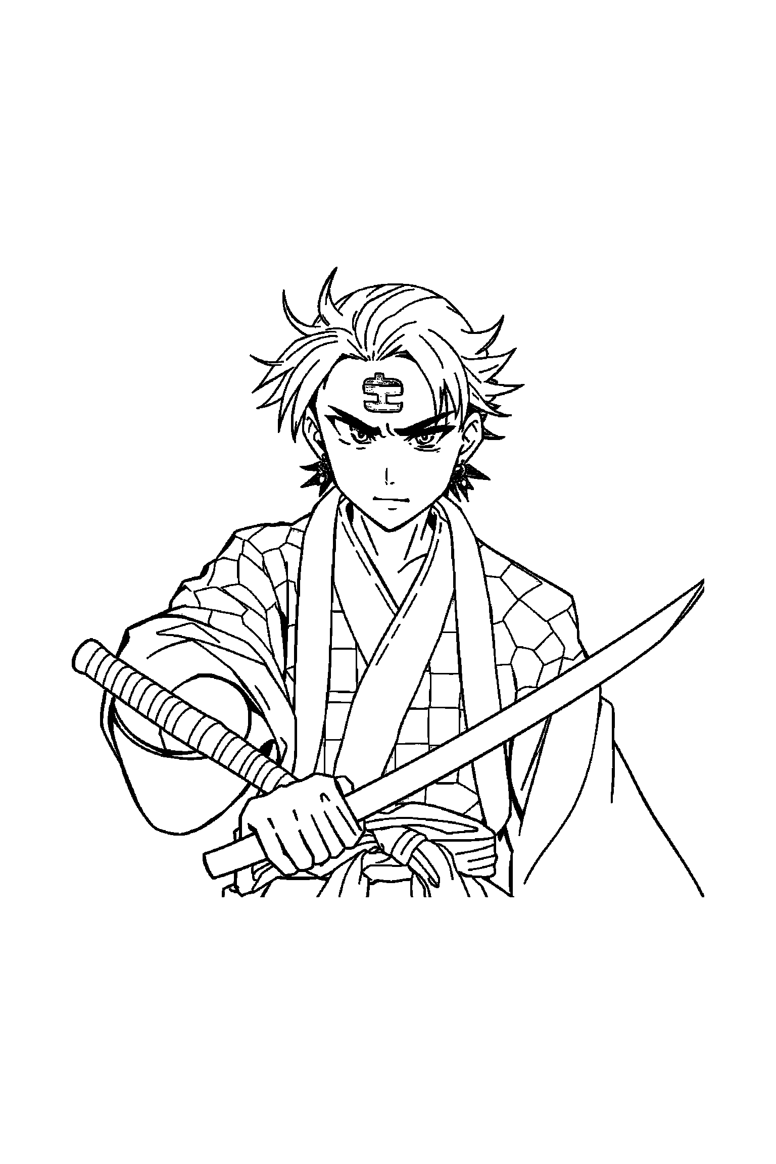 Coloriage Demon Slayer gratuit à imprimer - Tanjiro avec décor détaillé de une forêt de bambous Coloriage Demon Slayer gratuit à imprimer : Tanjiro avec décor détaillé de une forêt de bambous