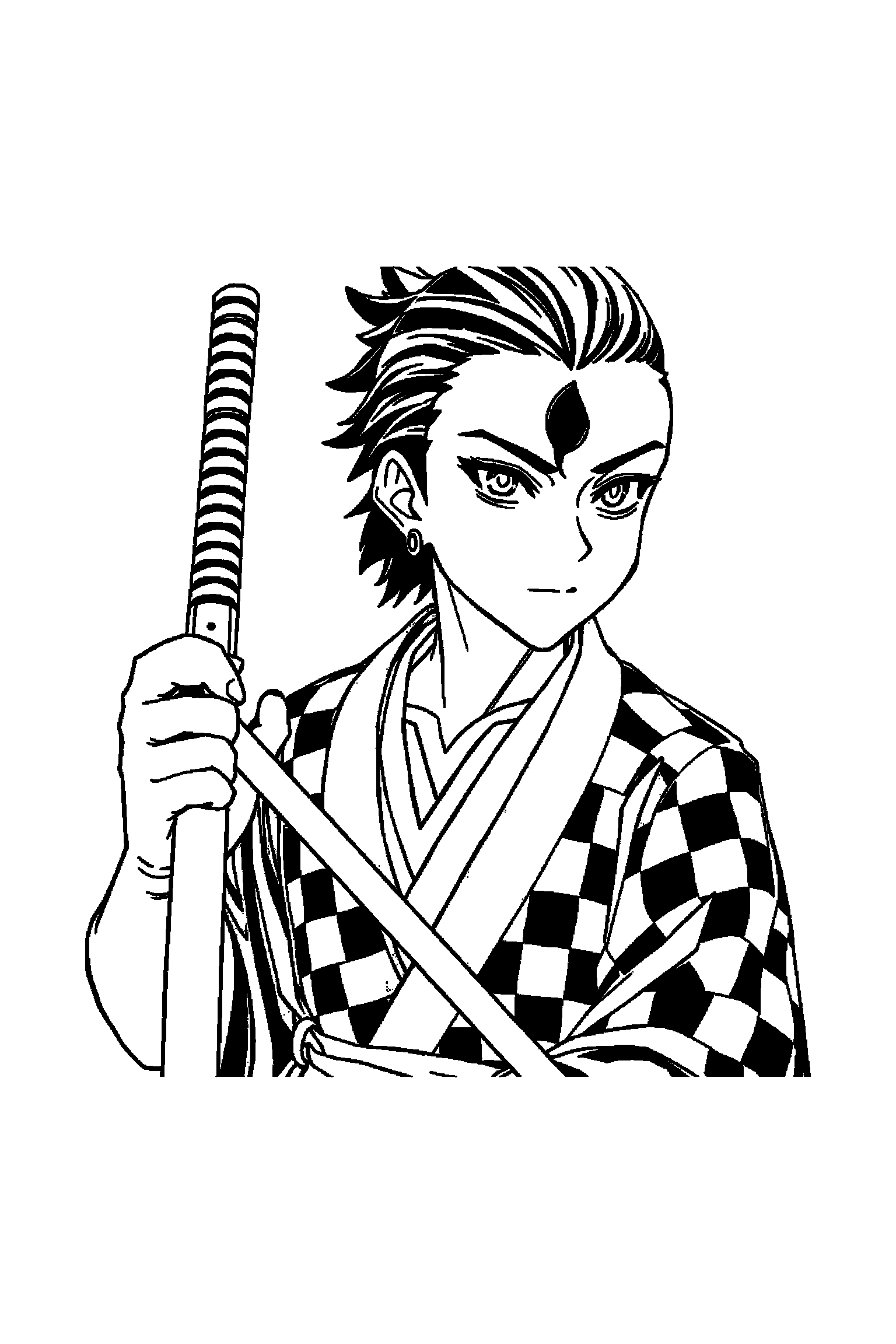 Coloriage Demon Slayer gratuit à imprimer - portrait détaillé de Nezuko avec motifs flammes Coloriage Demon Slayer gratuit à imprimer : portrait détaillé de Nezuko avec motifs flammes