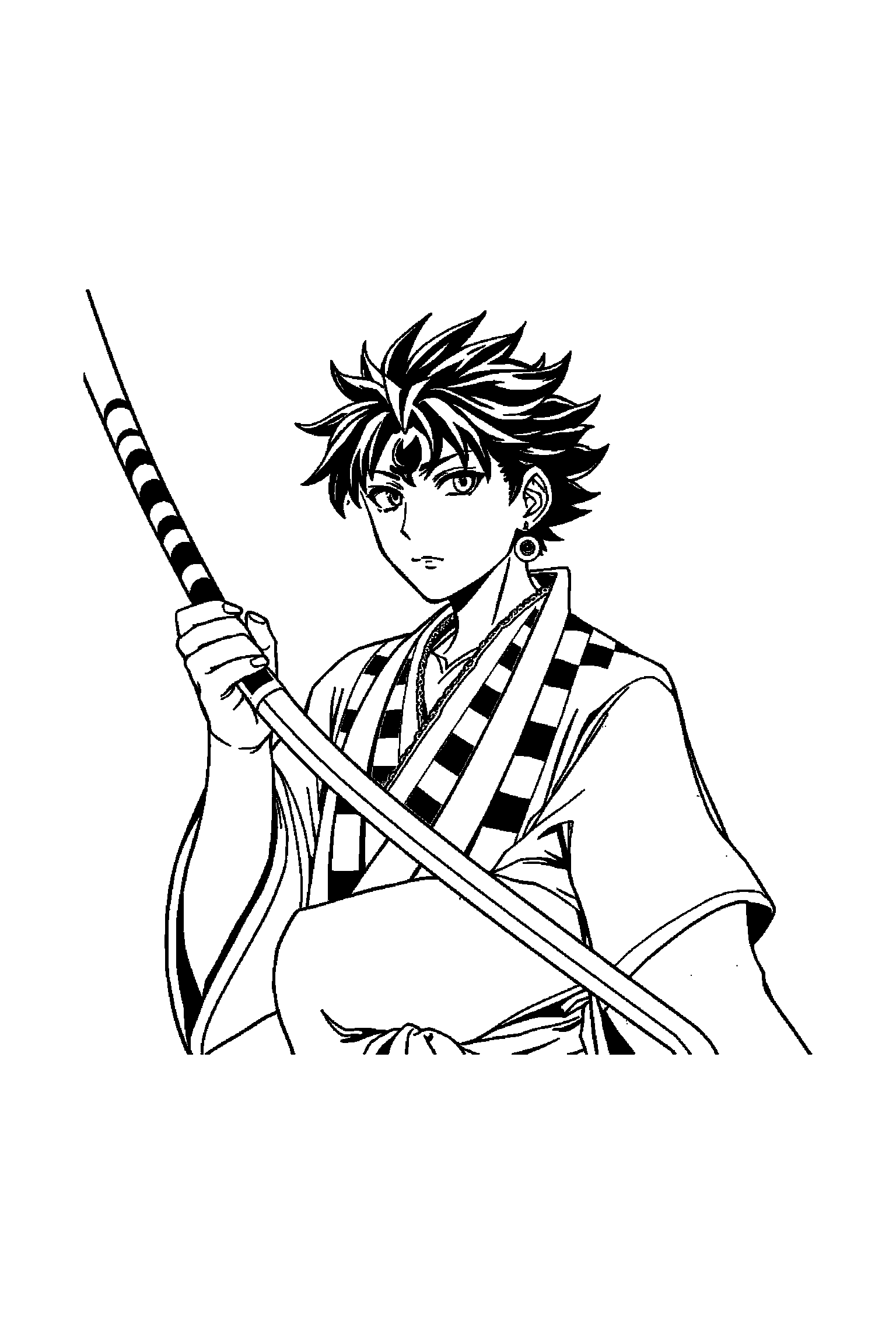 Coloriage Demon Slayer gratuit à imprimer - Zenitsu dans une scène verticale avec une lanterne Coloriage Demon Slayer gratuit à imprimer : Zenitsu dans une scène verticale avec une lanterne