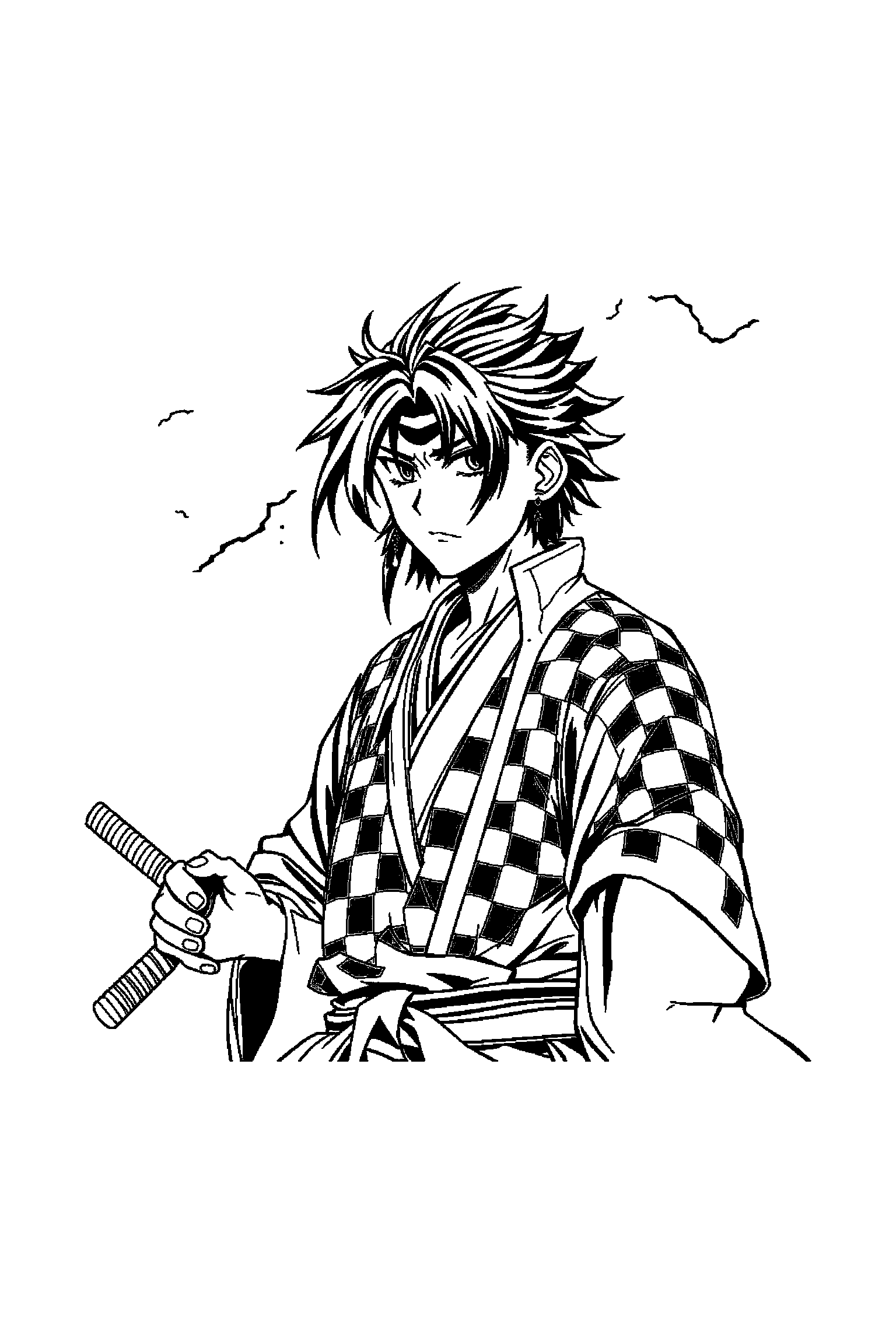 Coloriage Demon Slayer gratuit à imprimer - motif difficile de nuages japonais autour de Zenitsu Coloriage Demon Slayer gratuit à imprimer : motif difficile de nuages japonais autour de Zenitsu
