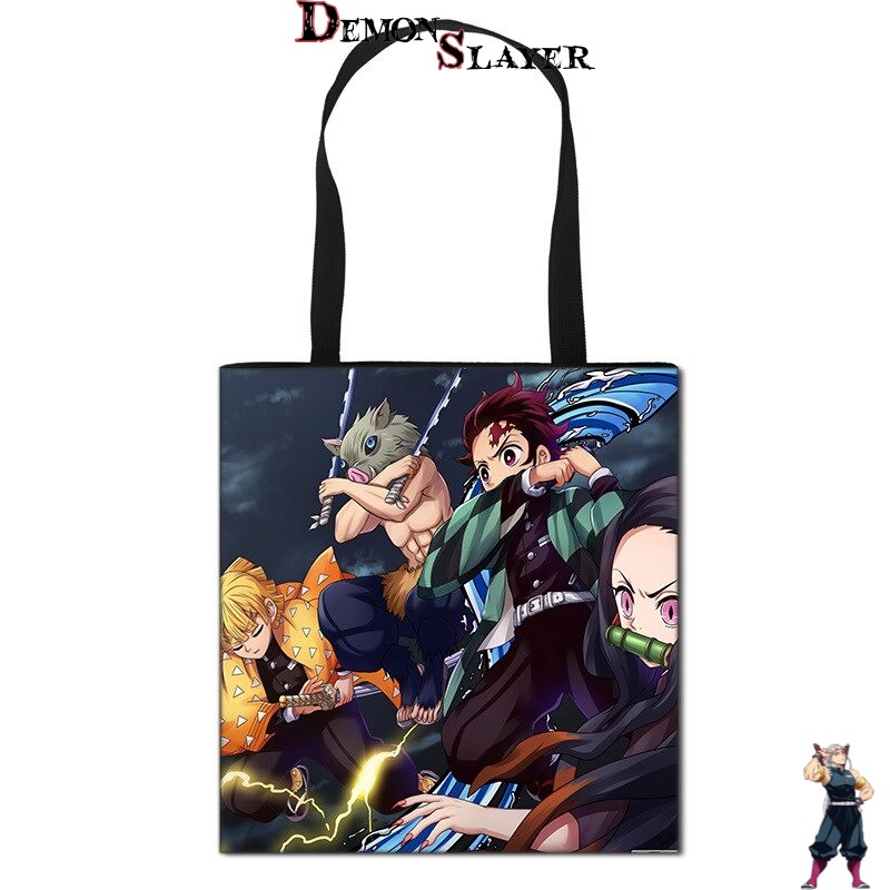Tote bag Demon Slayer avec Zenitsu, Inosuke, Tanjiro et Nezuko
