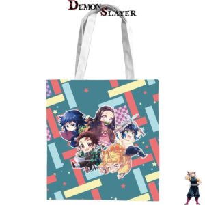 Sac tote Demon Slayer à personnages kawaii colorés