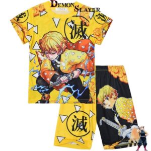 Pyjama court Demon Slayer Zenitsu en tailles 120 à 170 cm