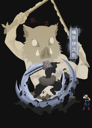 Poster dessin Demon Slayer Inosuke Hashibara, tailles au choix