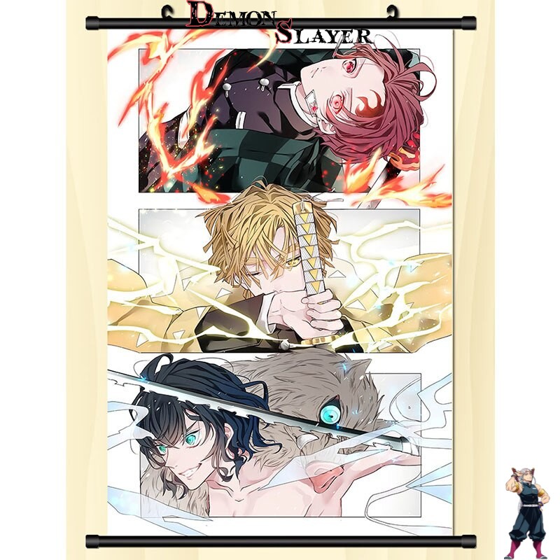 Poster déroulant Demon Slayer avec Tanjiro, Zenitsu et Inosuke
