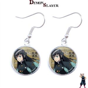 Boucles d’oreilles rondes Muichiro Tokito Demon Slayer, argenté ou doré