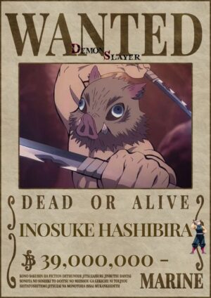 Poster avis de recherche Demon Slayer Inosuke Hashibara Tête de Cochon