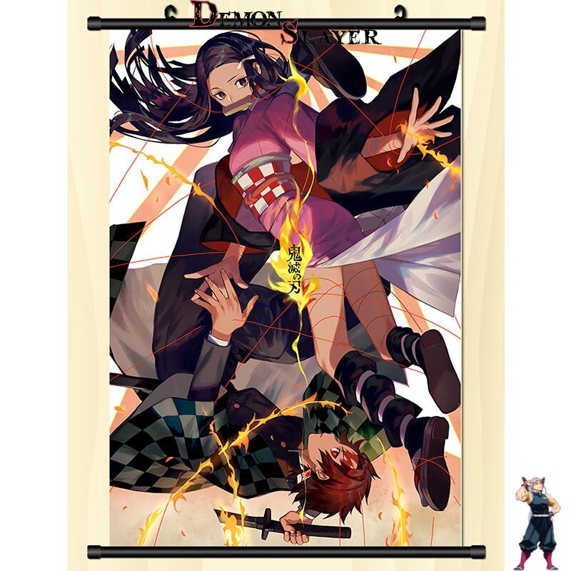 Poster déroulant Demon Slayer au motif Nezuko et Tanjiro Feu