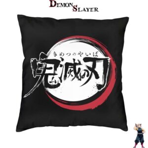 Housse de coussin Demon Slayer avec logo, format 45 cm x 45 cm
