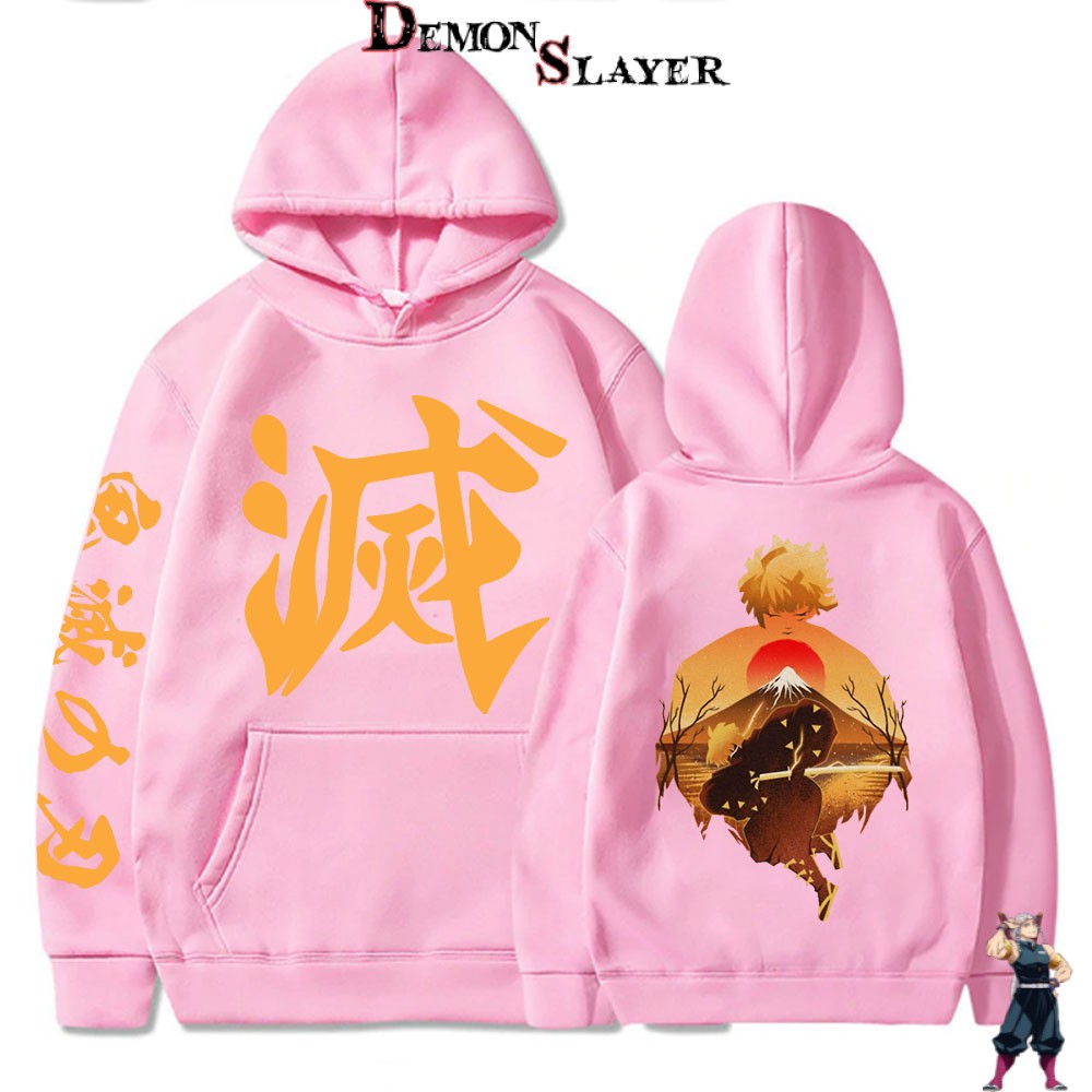 Sweat rose Demon Slayer Zenitsu, visuel coucher de soleil