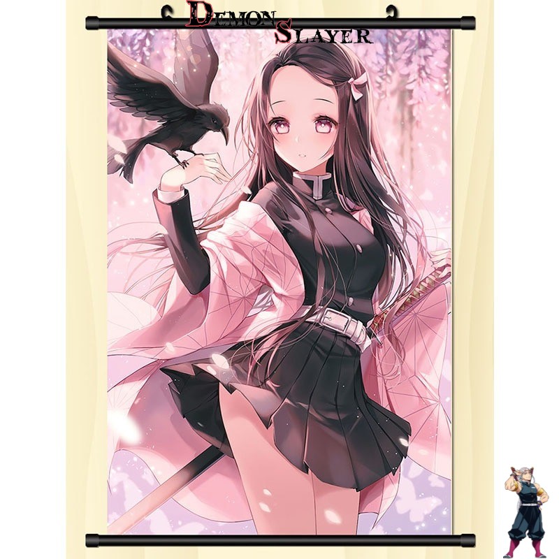 Poster déroulant Demon Slayer Nezuko avec un oiseau