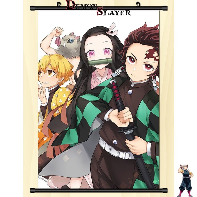 Poster déroulant Demon Slayer Tanjiro Kamado avec ses amis