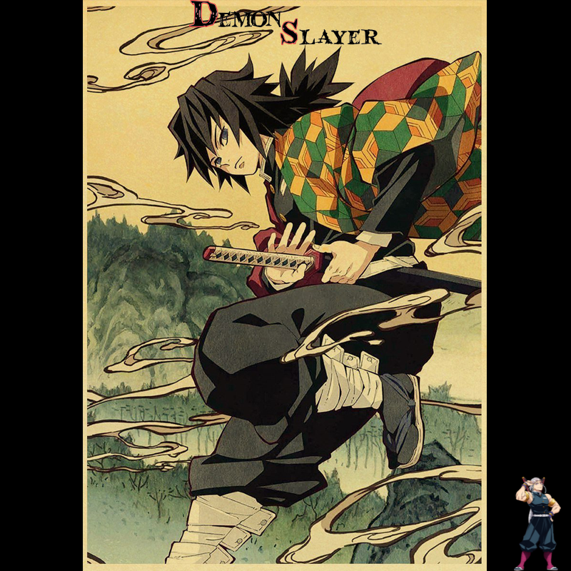 Poster Giyu Demon Slayer en bleu ou rouge